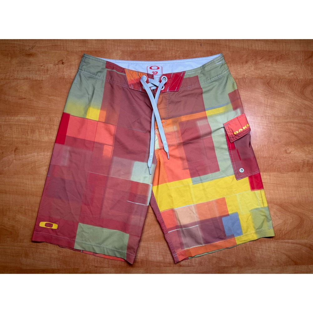 Oakley Board Shorts Mens 32 Multicolor Geometric Block Print Swim Trunks‎ Cargo